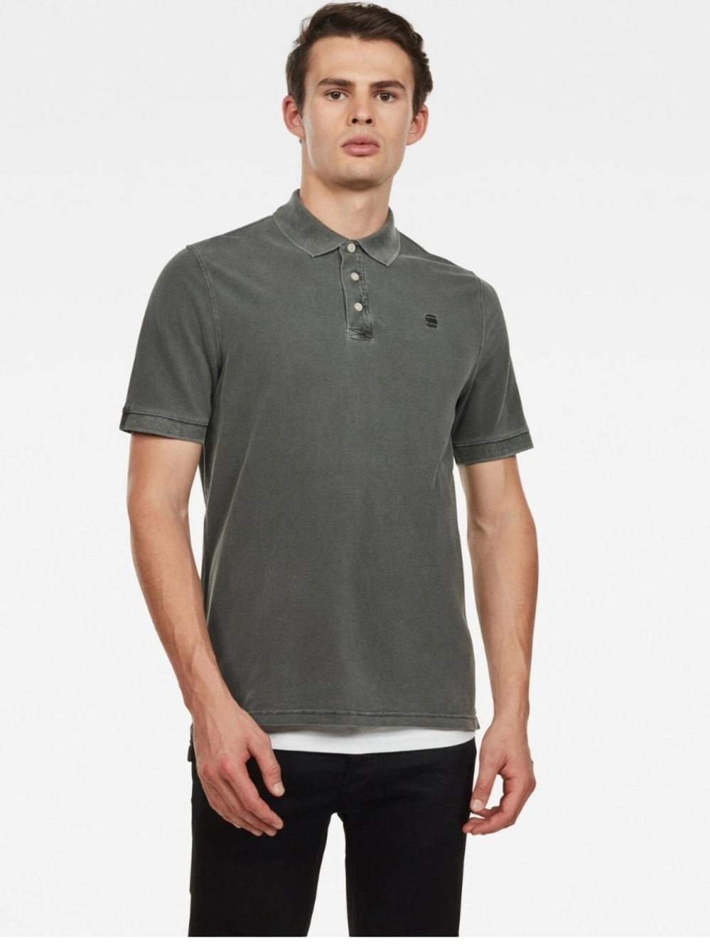 New New G-Star Raw Men Halite Polo Shirt Lg Asphalt